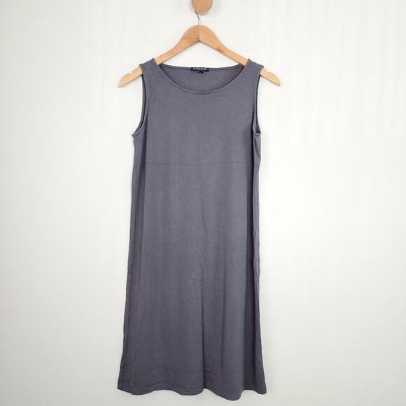 Eileen Fisher Gray Stretch Knit Sleeveless Tunic Dress - Picture 1 of 12